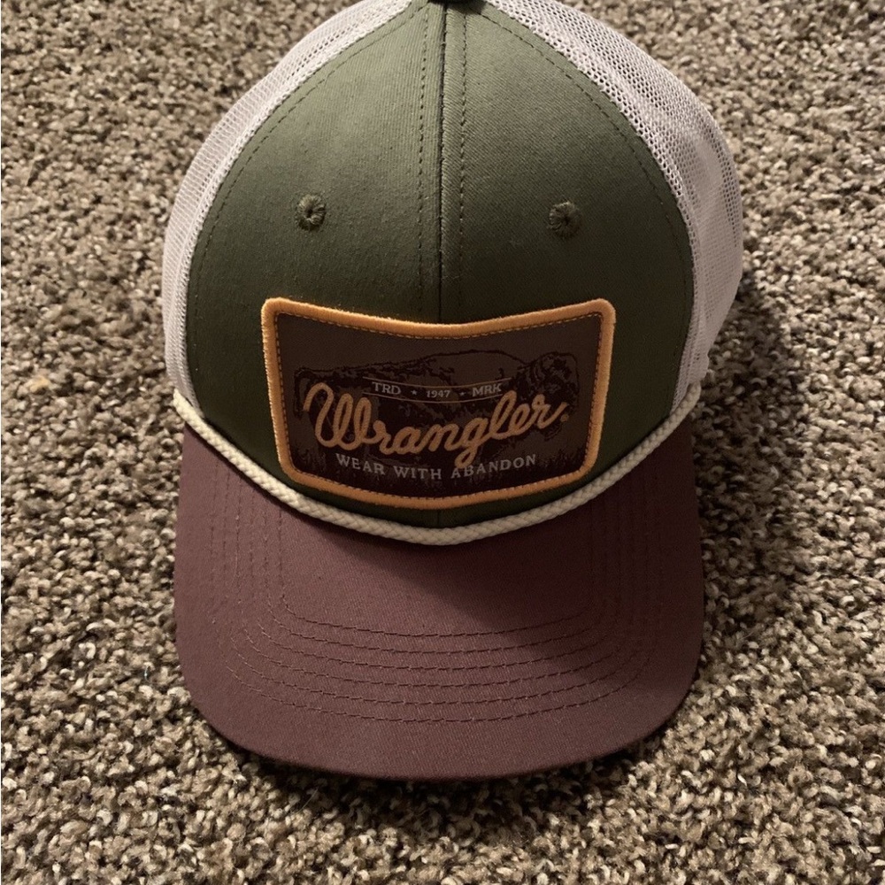 Wrangler Olive and Orange Snapback Hat with Mesh Back